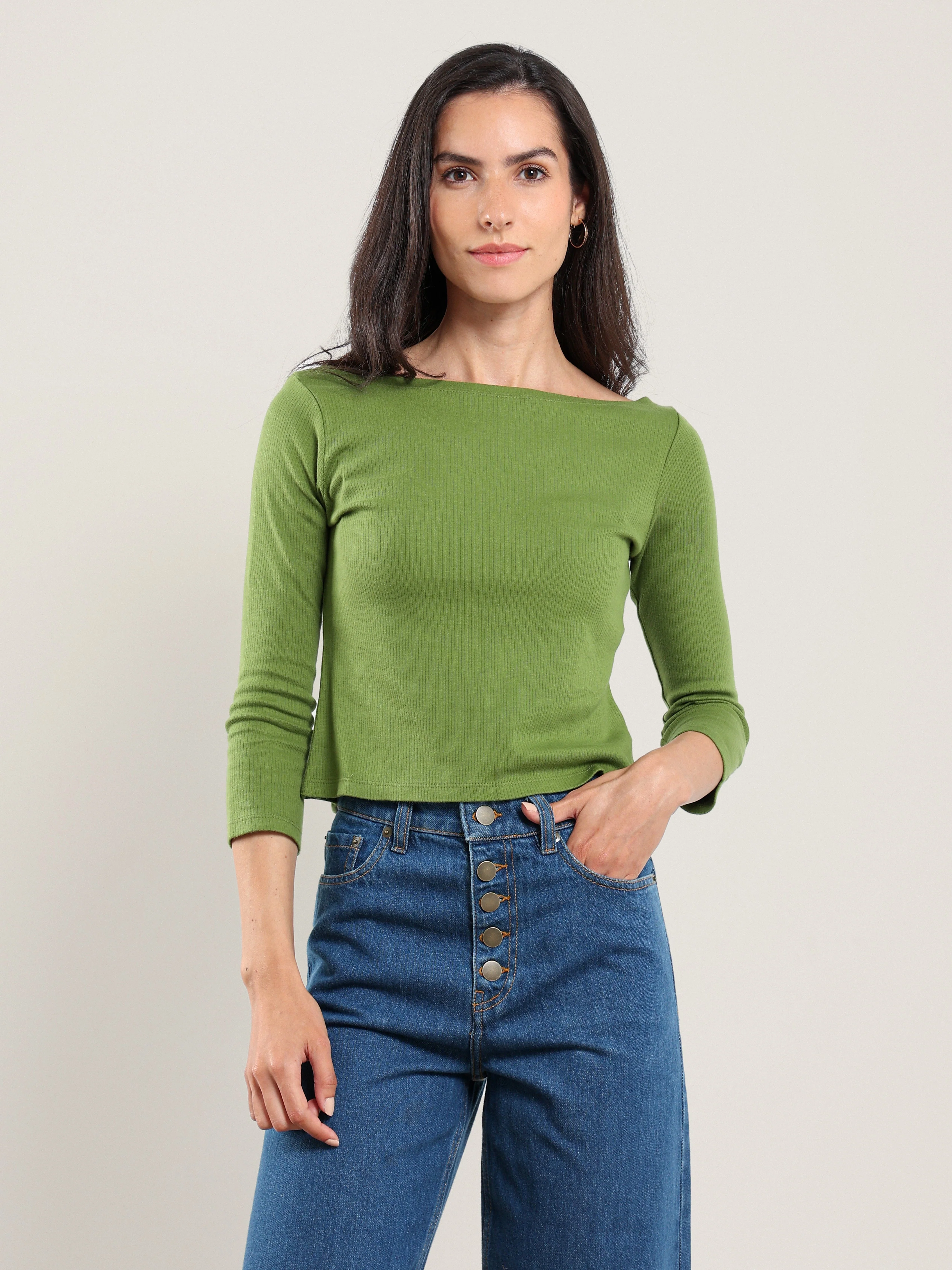 Bahr Cropped Boatneck Top in Black - Image 7