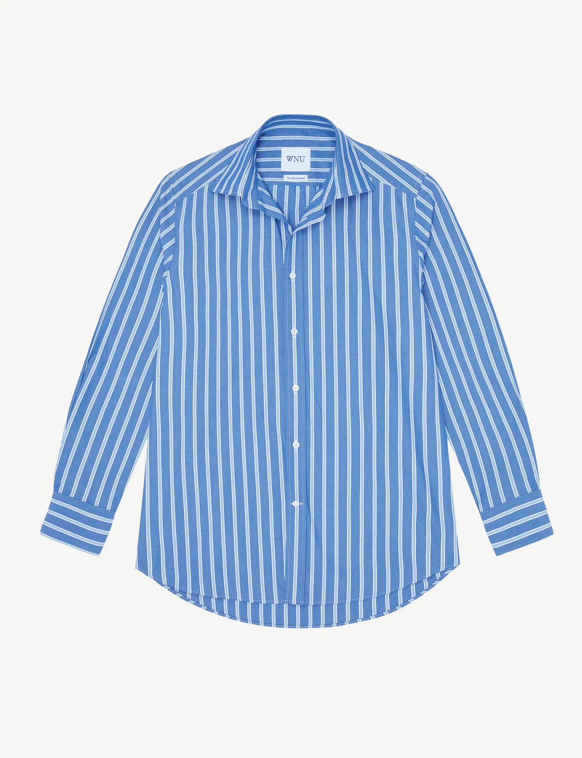 Boyfriend Fine Organic Cotton Striped Button Down Shirt in Royal Blue Stripe - Image 5