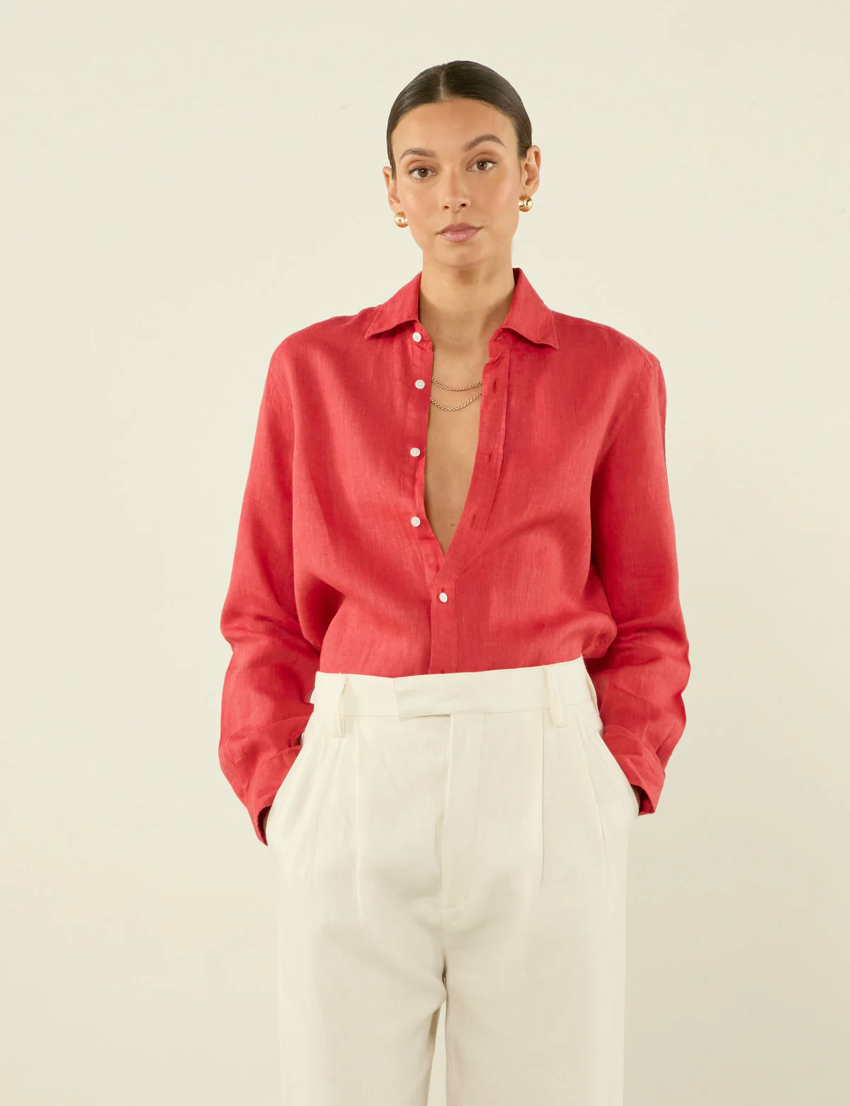 Boyfriend Linen Button Down Shirt in White - Image 5