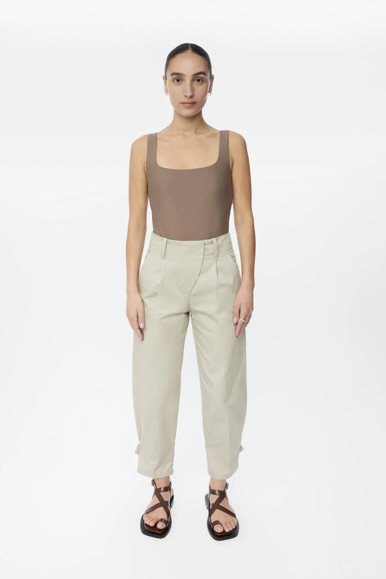 Canvas Cotton Utility Tapered Pants in Olive Green - Image 6