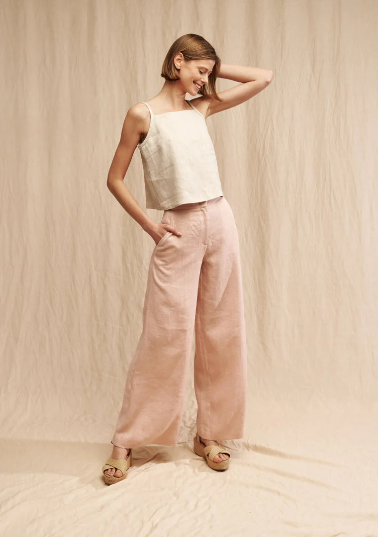 High Waisted Linen Palazzo Pants - Image 4