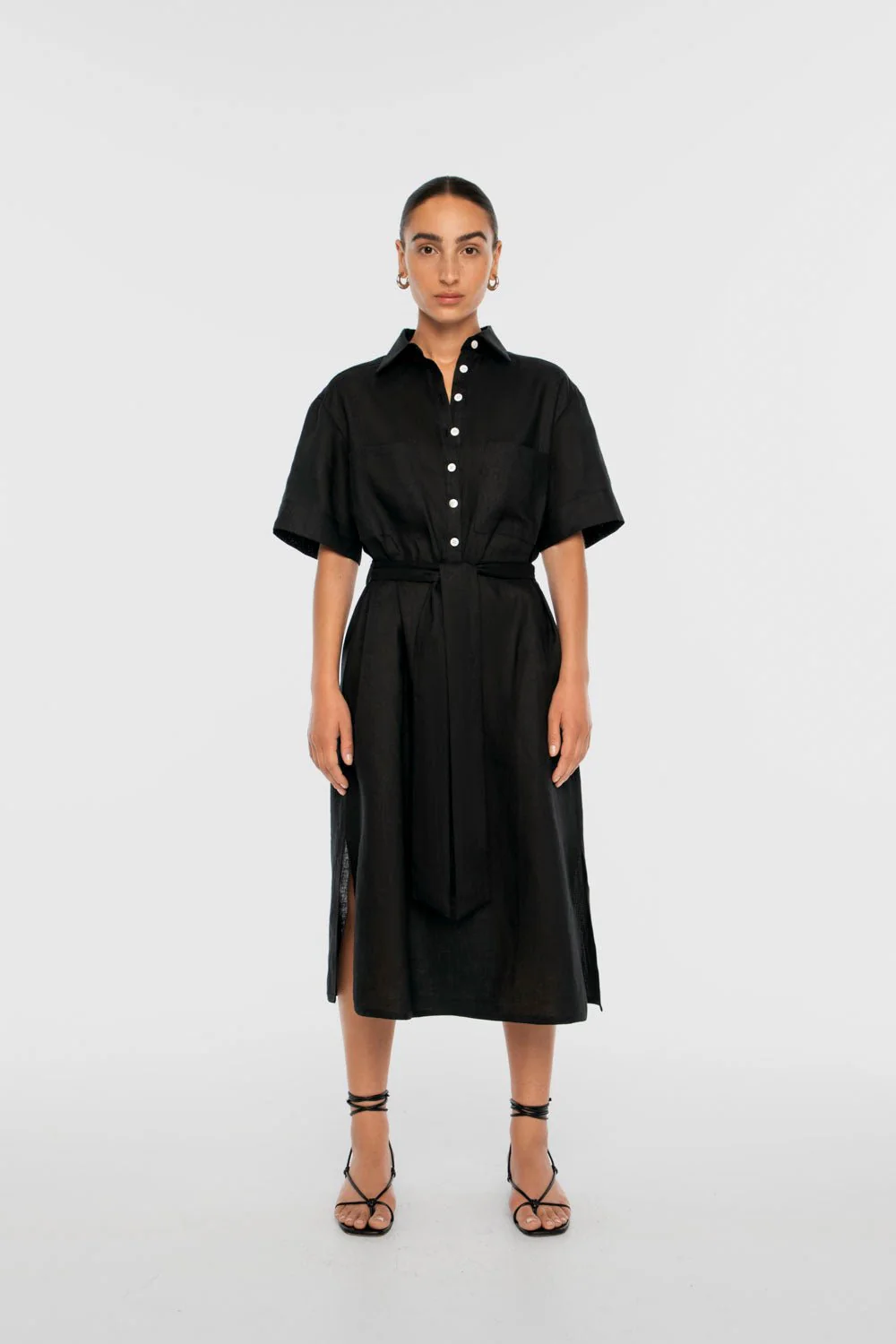Linen Midi Shirtdress in Oat - Image 6
