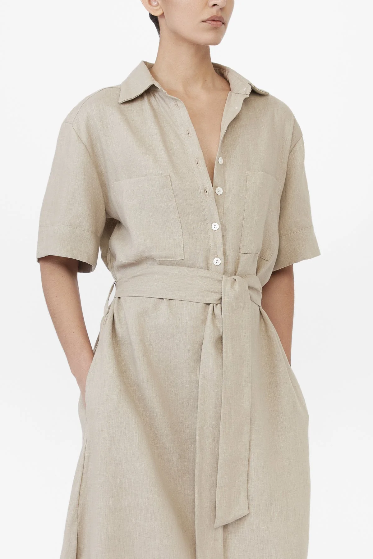 Linen Midi Shirtdress in Oat - Image 3
