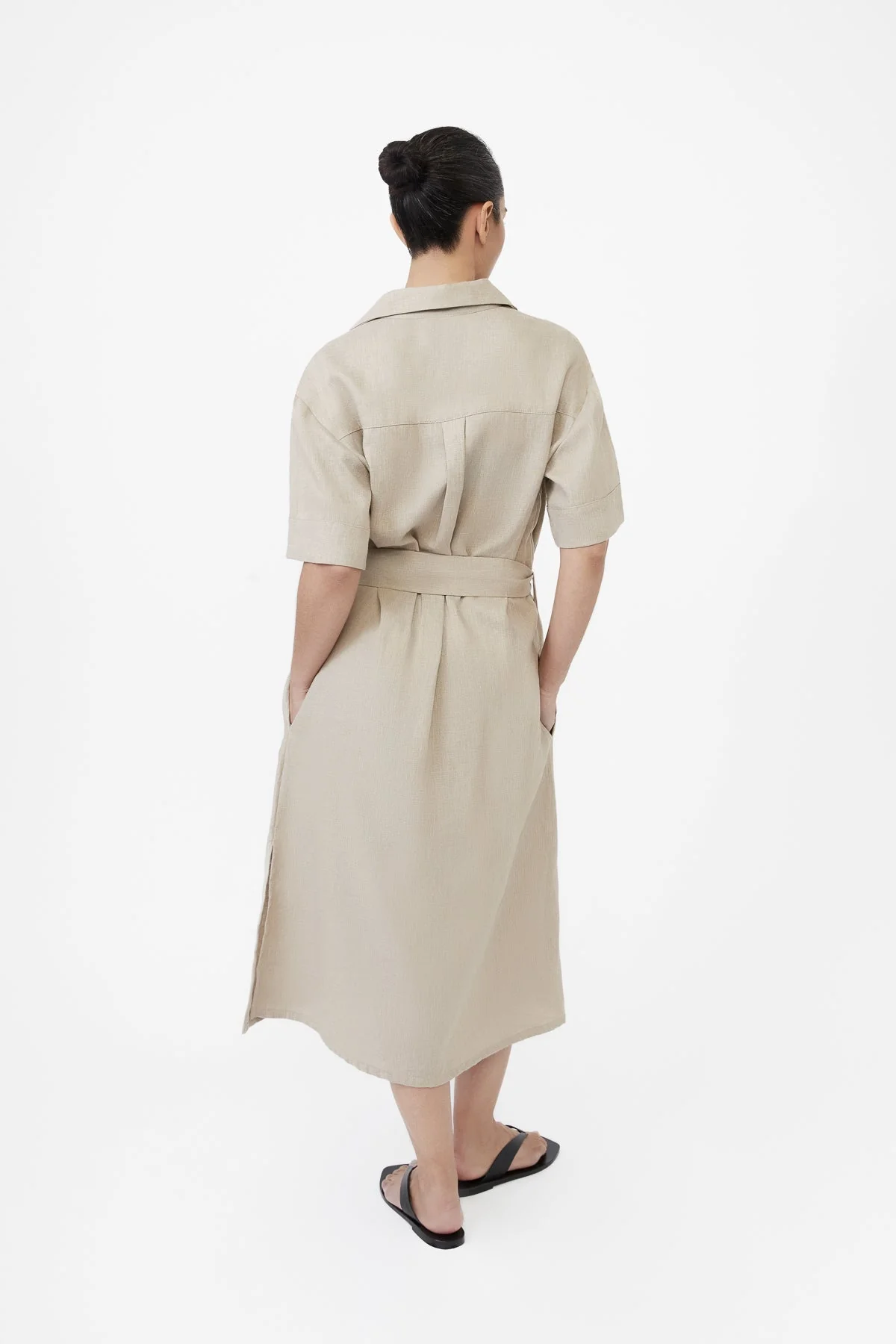 Linen Midi Shirtdress in Oat - Image 4