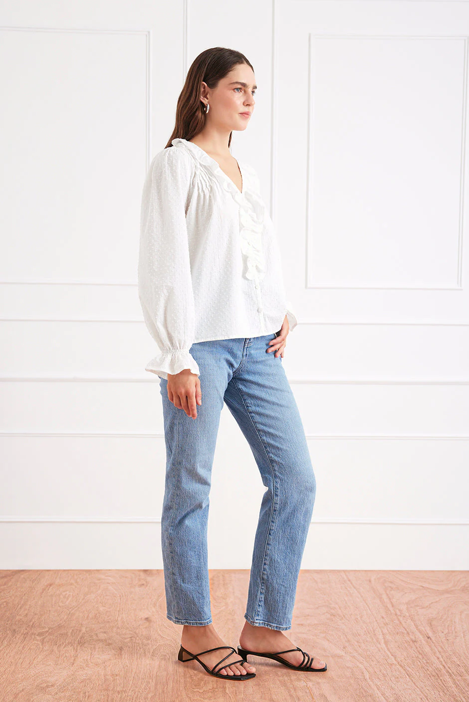 Long Sleeve Chloe Shirt in Off White - Image 3