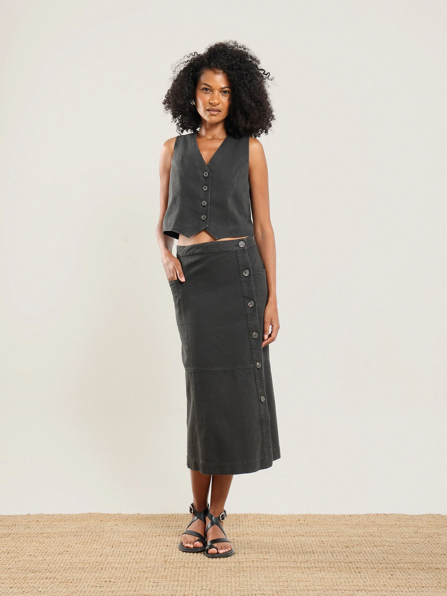 Nour Side Button Up Skirt in Desert Sand - Image 6