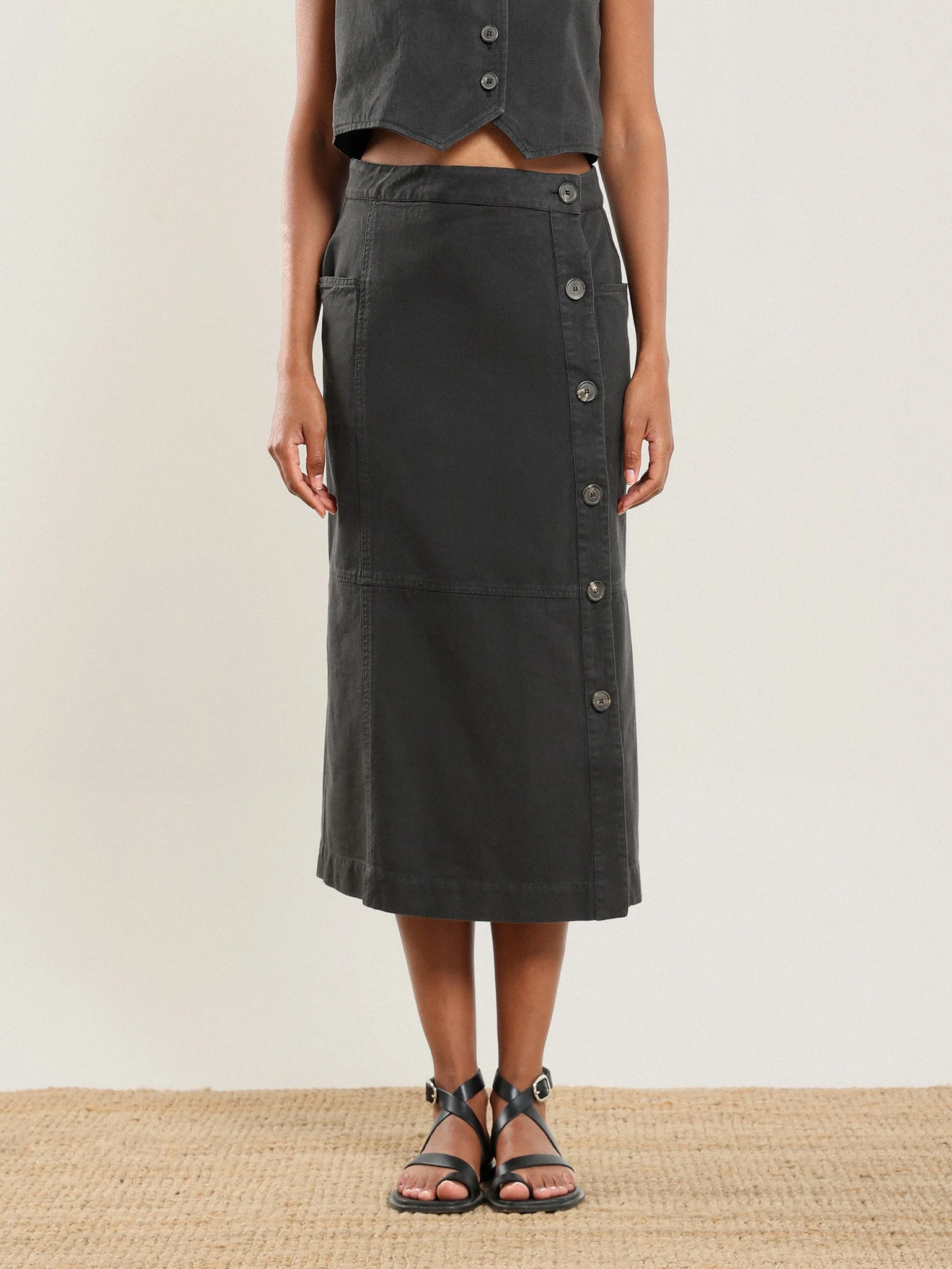 Nour Side Button Up Skirt in Desert Sand - Image 7