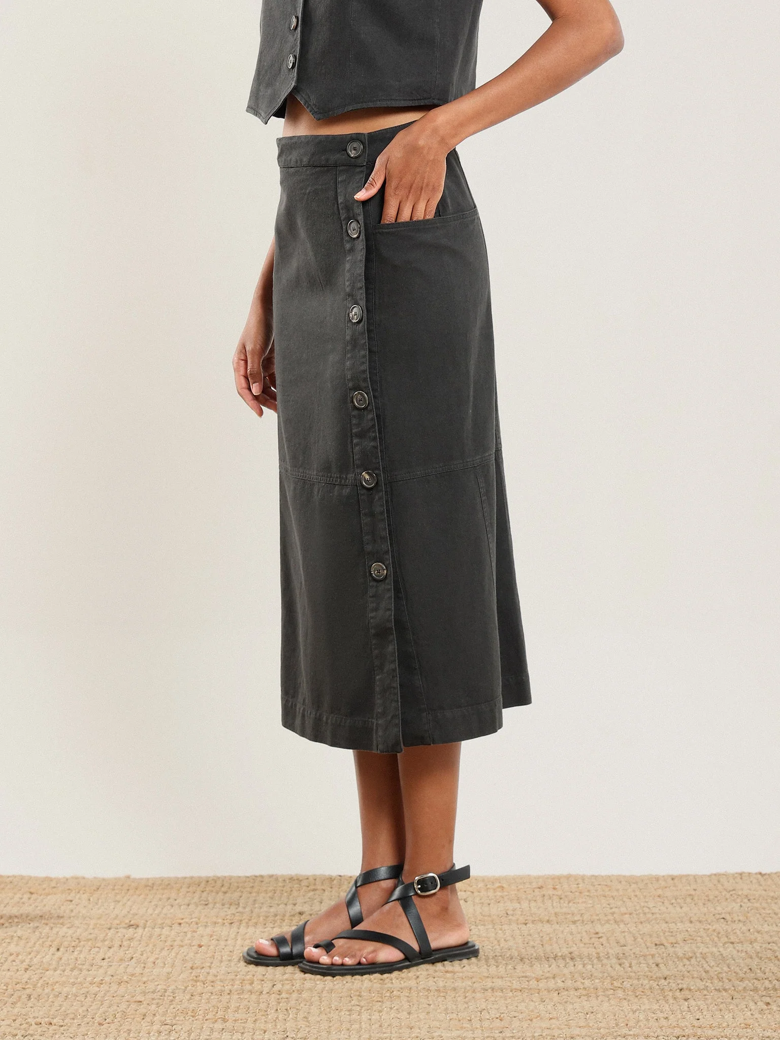 Nour Side Button Up Skirt in Desert Sand - Image 8