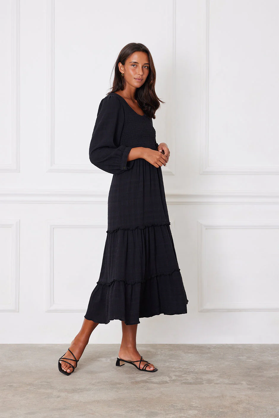 Stella Midi Dress in Black - Image 3
