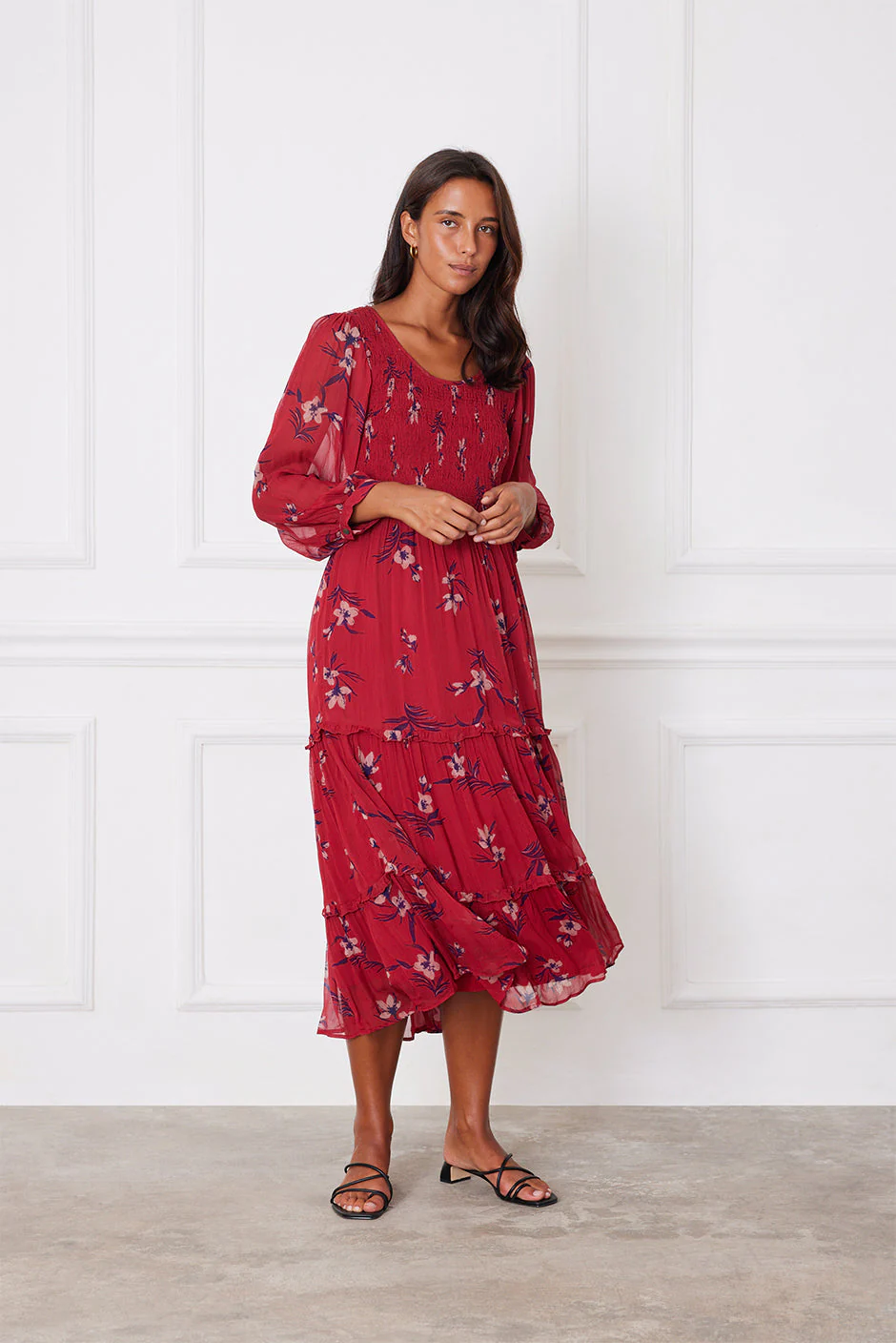 Stella Midi Dress in Cranberry Floral - Image 3