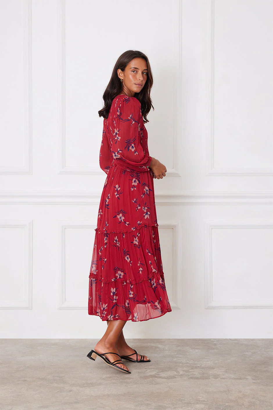 Stella Midi Dress in Cranberry Floral - Image 4