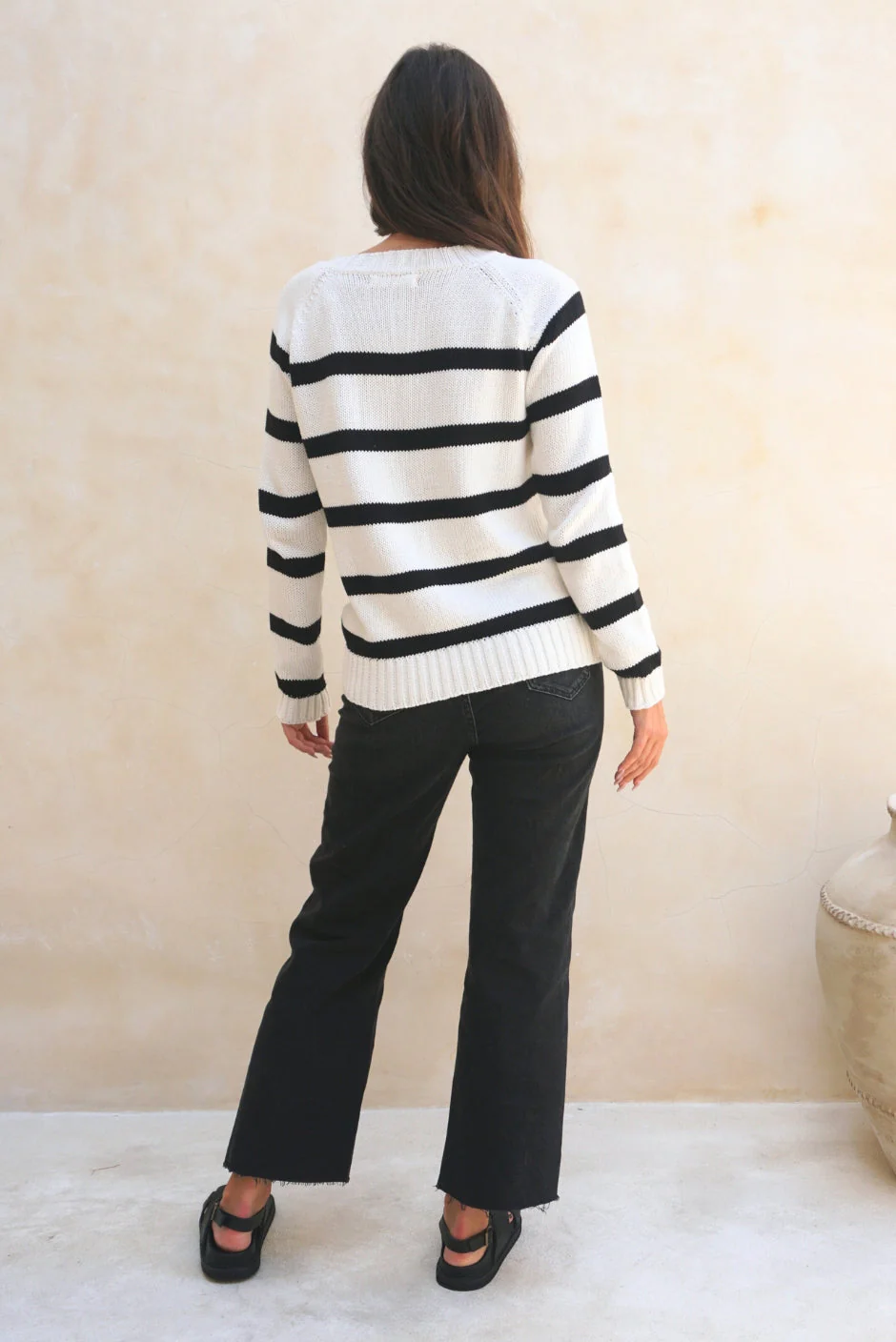 Stripe Sloane Crewneck in Off White - Image 4